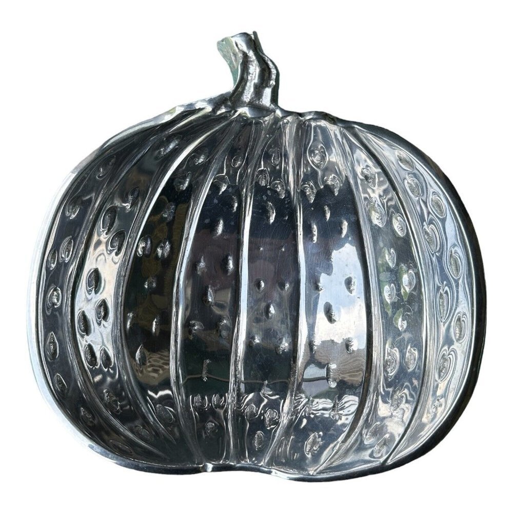 Sonoma Home Goods Metal Holiday Pumpkin Shaped Bowl 8 Inch Silver‎ Tone Aluminum